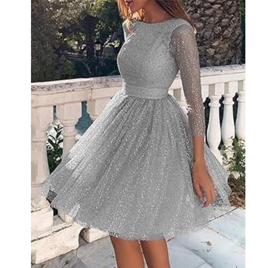 New Women Long Sleeves Cocktail Dresses Formal Party Gowns Knee Length Woman Short Fashion