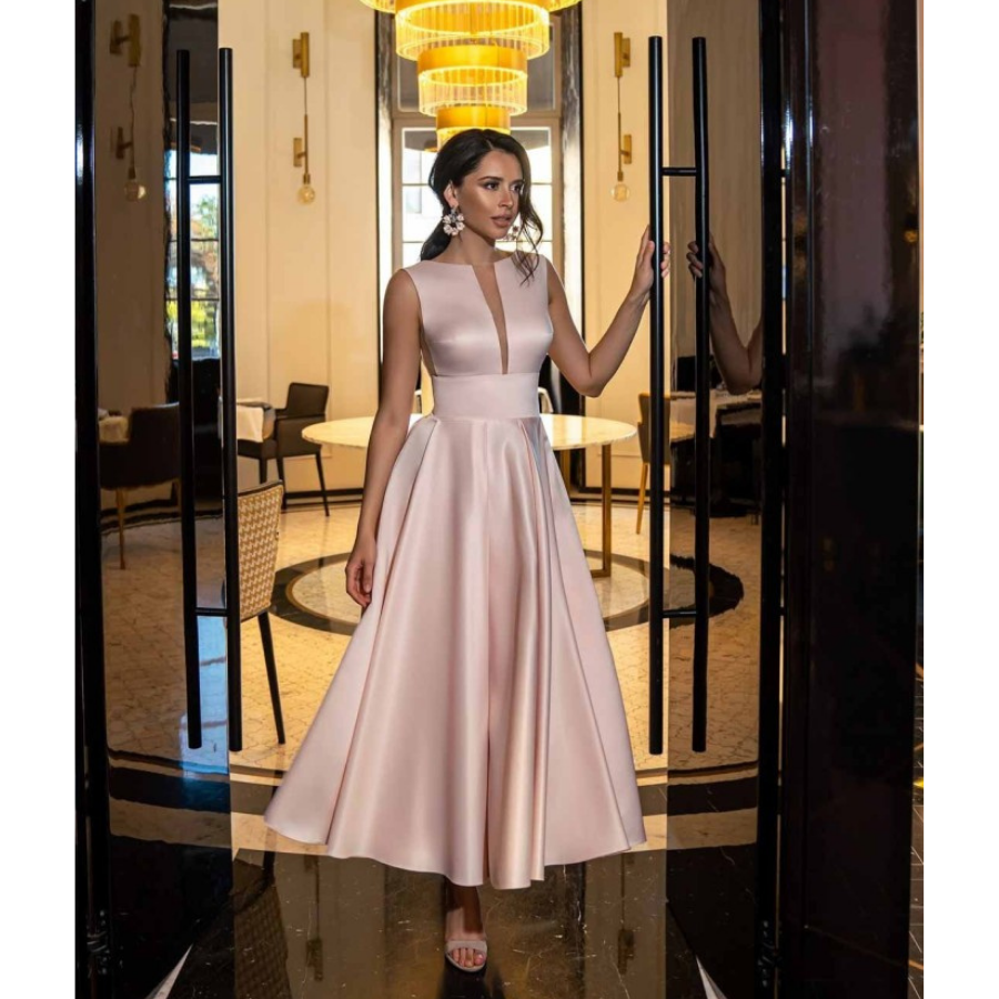 Satin midi party dress with flared skirt